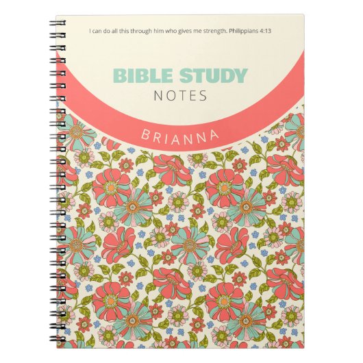 Retro Pink & Aqua Floral Personalized Notitieboek (Voorkant)