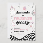 Retro Pink Black Fourever Spooky 4e verjaardag Kaart (Voorkant)