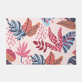 Retro Pink & Blue Tropical Leaf Pattern Outdoor Deurmat