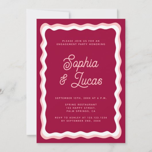 Retro Pink Bold Typography Engagement Party Kaart (Voorkant)