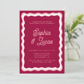 Retro Pink Bold Typography Engagement Party Kaart (Staand voorkant)