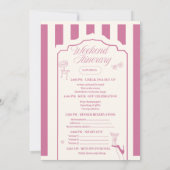 Retro Pink Bow & Martini Bachelorette & Reisschema Kaart (Achterkant)