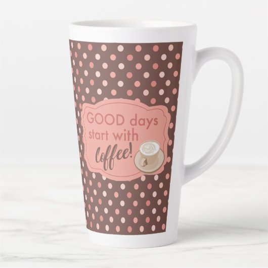 Retro Pink Brown Polka Dot Good Days start met Co Latte Mok (Rechts)