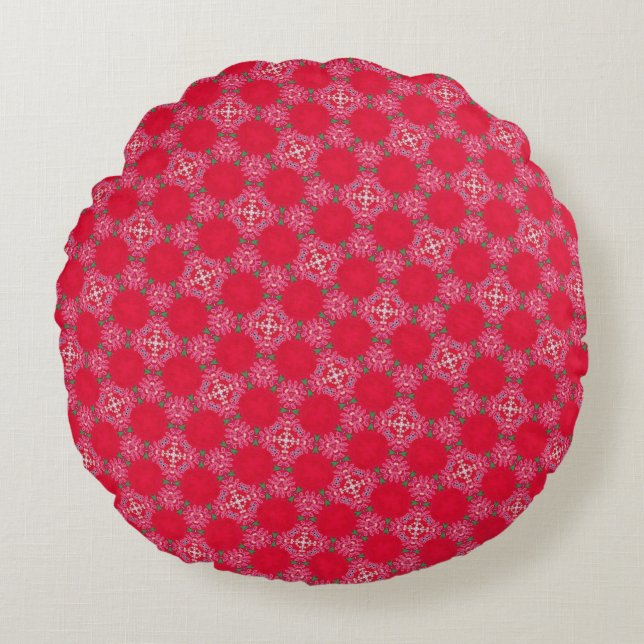 Retro Pink Clover Round Pillow Rond Kussen (Voorkant)