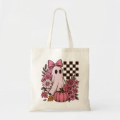 Retro Pink Coquette Ghost Girl with Bow Halloween Tote Bag (Voorkant)