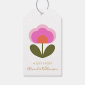 Retro Pink Cute Flower Personalized From Name Cadeaulabel (Achterkant)