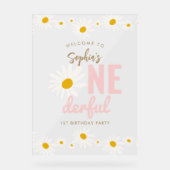 Retro Pink Daisy ONEderful 1st Birthday Party Acryl Bord (Voorkant)