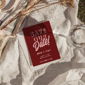 Retro Pink Deep Red Modern Boho Unique Wedding Save The Date