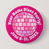 Retro Pink Disco Ball PERSONALIZED Button (Voorkant)