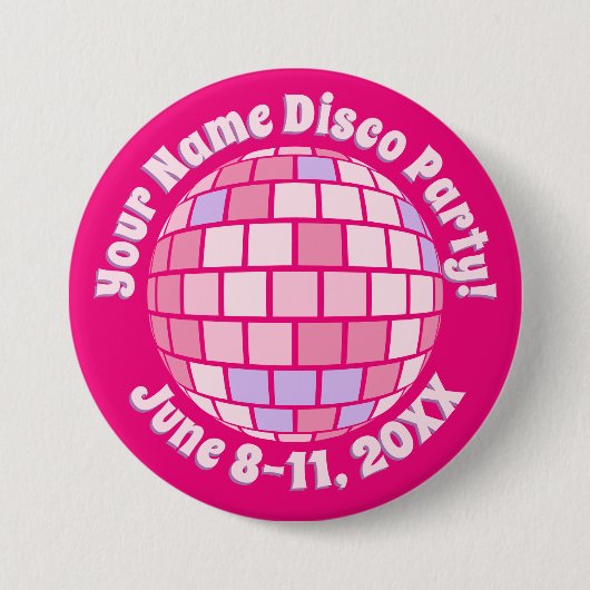 Retro Pink Disco Ball PERSONALIZED Button (Voorkant)