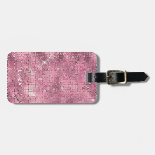 Retro Pink Disco Mirror | Monogram Bagagelabel (Voorkant horizontaal)