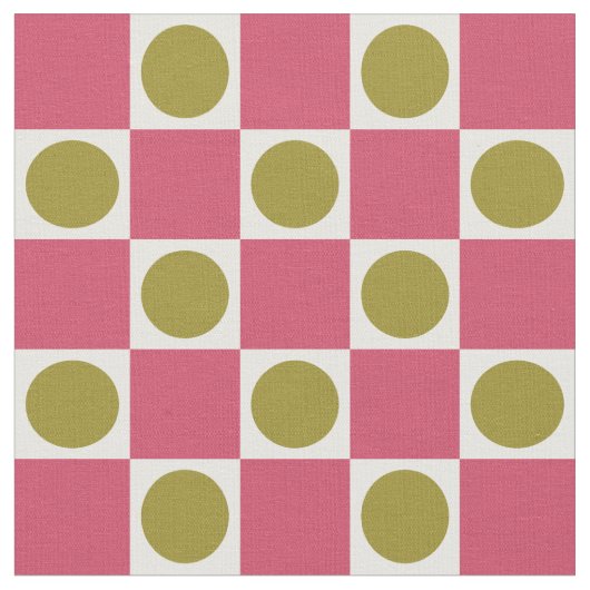 Retro Pink en Olive Circle Check Stof (Close Up)