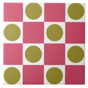 Retro Pink en Olive Circle Check Tegeltje