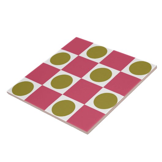 Retro Pink en Olive Circle Check Tegeltje (Zijkant)