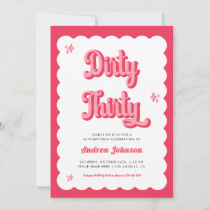 Retro Pink en Red Groovy Dirty Thirty Birthday Kaart