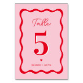 Retro Pink en Red Modern Wavy Wedding Kaart (Voorkant)
