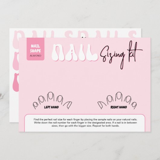 Retro Pink Faux Nails Sizing Kit Display Card (Voorkant / Achterkant)