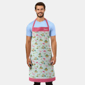 Retro Pink Flamingos Aqua Apron Schort (Gedragen)