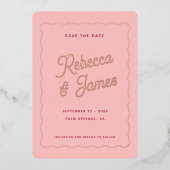 Retro Pink Fuchsia Wave Lijst Weddenschap Save Folie Uitnodiging (Voorkant)