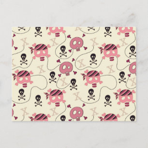Retro Pink Girly Skull en Botten Briefkaart