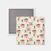 Retro Pink Girly Skull en Botten Magneet (Voorkant / Achterkant)