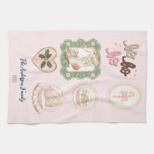 Retro Pink Green Christmas Theedoek (Horizontaal)