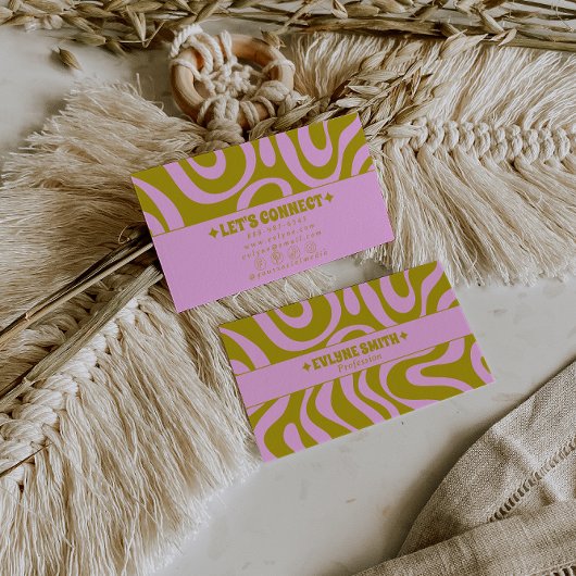 Retro Pink Green Monochrome Boho Groovy Trendy  Visitekaartje