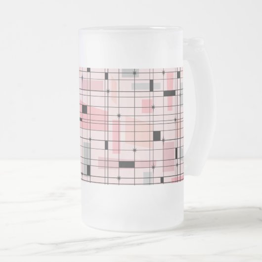 Retro Pink Grid en Starbursts Frosted Glass Mok (Voorkant rechts)