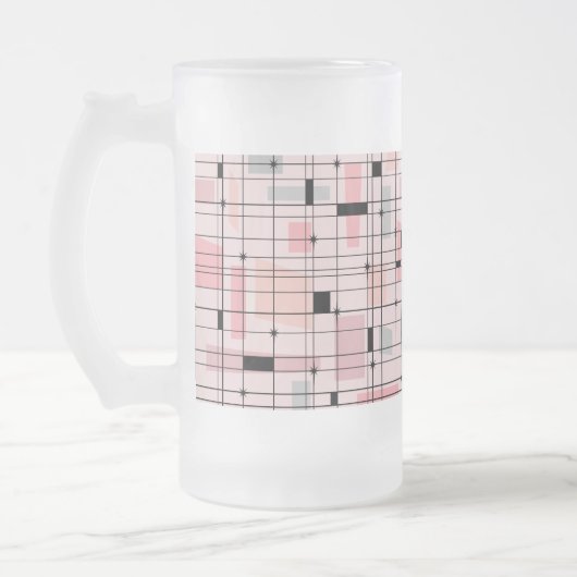 Retro Pink Grid en Starbursts Frosted Glass Mok (Links)