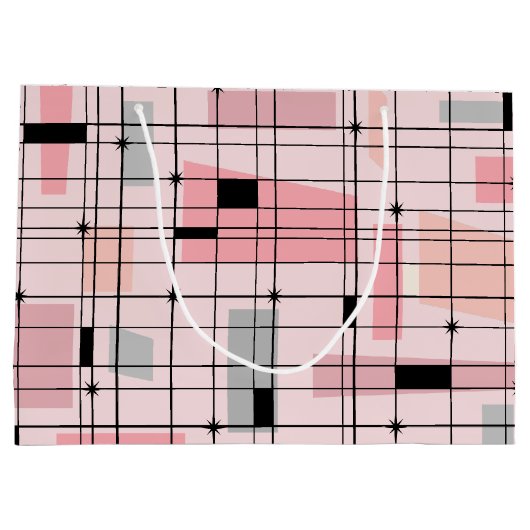 Retro Pink Grid en Starbursts Gift Bag Large Cadeautasje (Achterkant)