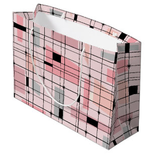 Retro Pink Grid en Starbursts Gift Bag Large Cadeautasje
