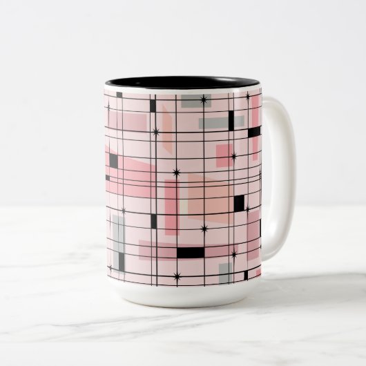 Retro Pink Grid en Starbursts Two Tone Coffee Mok (Voorkant rechts)