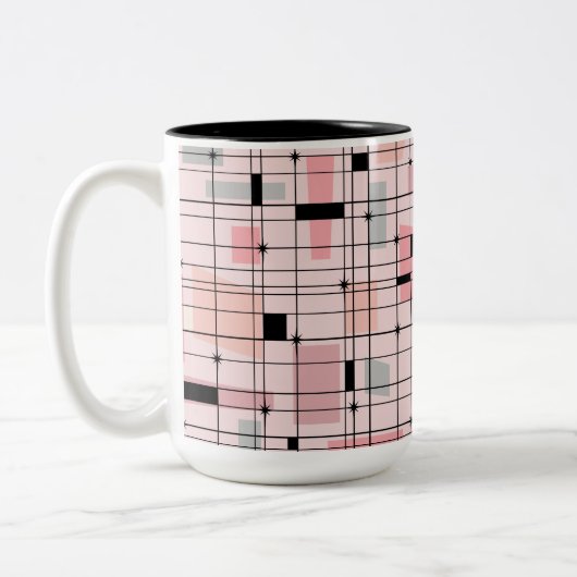 Retro Pink Grid en Starbursts Two Tone Coffee Mok (Links)