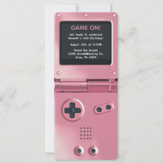 Retro Pink Handheld Gaming Birthday Invitation