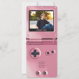 Retro Pink Handheld Gaming II Birthday Invitation Kaart