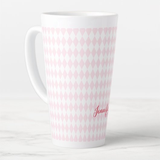Retro Pink Harlequin Pattern Elegant Monogrammed Latte Mok (Linkerhoek)