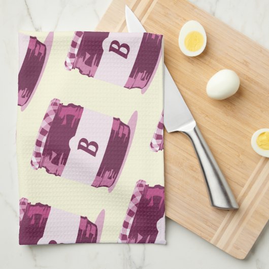 Retro Pink Jelly Jar Canning Pattern met Monogram Theedoek (Quarter Fold)