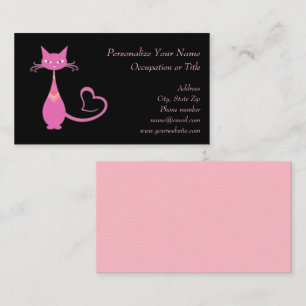 Retro Pink Kitty Cat Classic Pink Black Visitekaartje