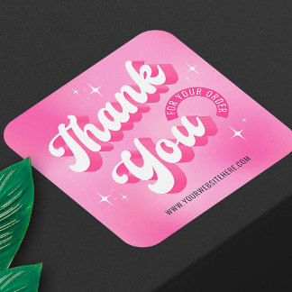 Retro Pink Logo Girly Business Thank You For Order Vierkante Sticker