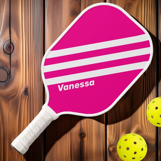 Retro Pink Lollipop Drie strepen met naam Pickleball Paddle