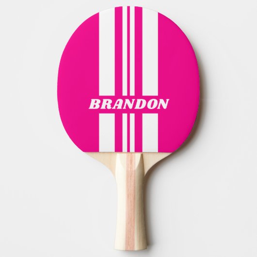 Retro Pink Lollipop Dual Rally Stripe met naam Tafeltennisbatje (Voorkant)