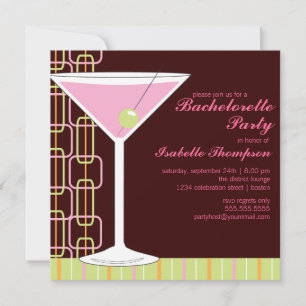 Retro Pink Martini Bachelorette Party Uitnodiging