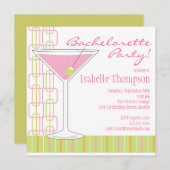 Retro Pink Martini Bachelorette Party Uitnodiging (Voorkant / Achterkant)