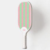 Retro Pink & Mint Green 70s/90s Stripes & Squiggle Pickleball Paddle (Links)
