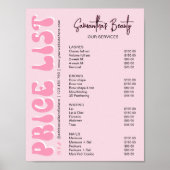 Retro Pink Modern Lash Salon prijslijst Poster (Voorkant)