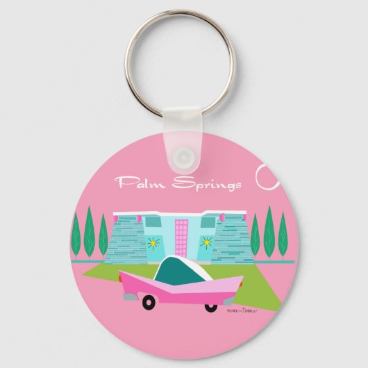 Retro Pink Palm Springs Button Sleutelhanger (Voorkant)