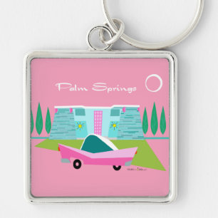 Retro Pink Palm Springs Button Sleutelhanger