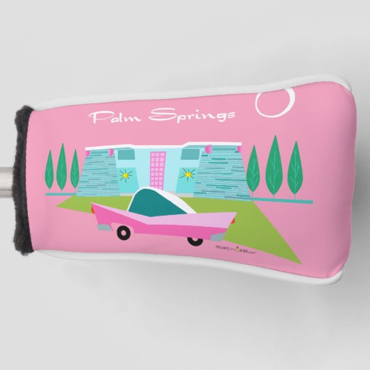 Retro Pink Palm Springs Golf Head Hoesje Golfheadcover (Voorkant)