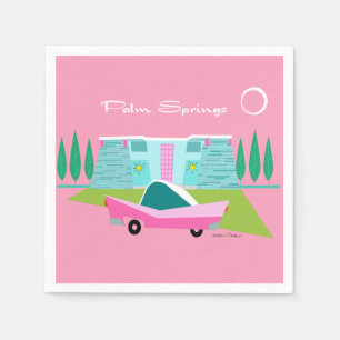 Retro Pink Palm Springs Paper Napkin Servet
