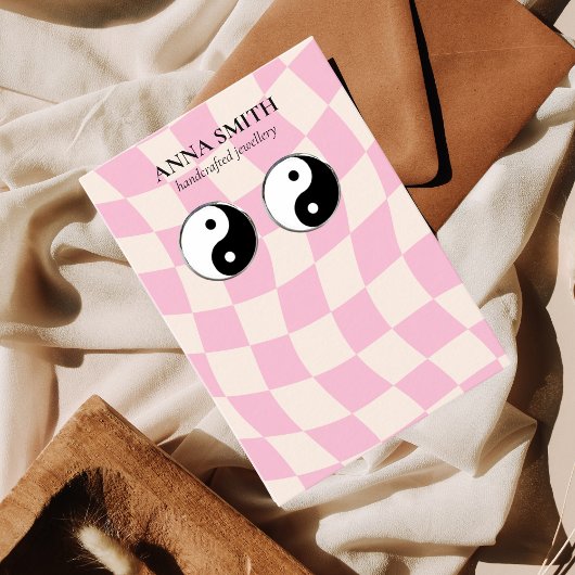 Retro Pink Pattern Groovy  Stud Earring Visitekaartje